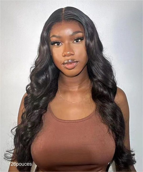 Glammane Perruque Ondulés Noir Naturelle Loose Wave