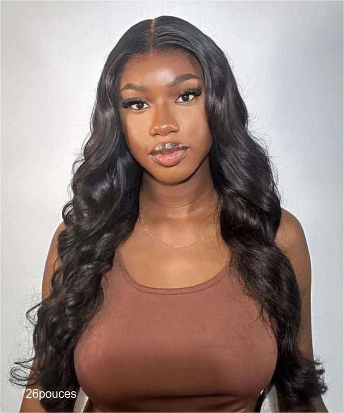 Glammane Perruque Ondulés Noir Naturelle Loose Wave