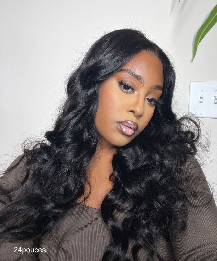 Glammane Perruque Ondulés Noir Naturelle Loose Wave 3