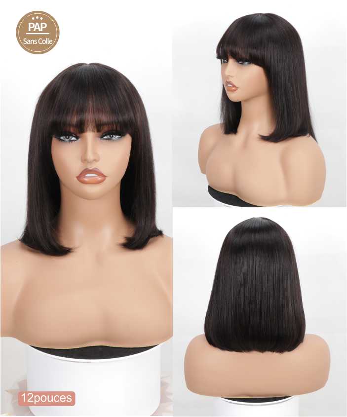 perruque cheveux humains noir lisses 4