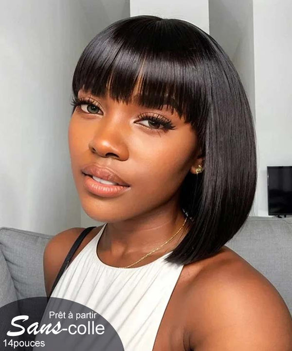 perruque cheveux humains noir lisses 1