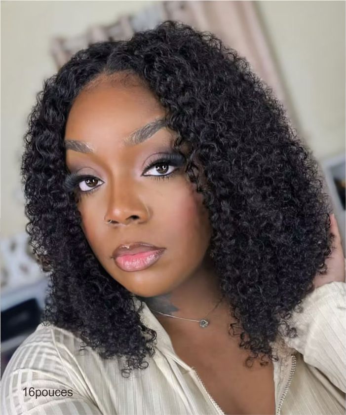 Perruque carré noir Cheveux Bouclés Kinky Curly 2