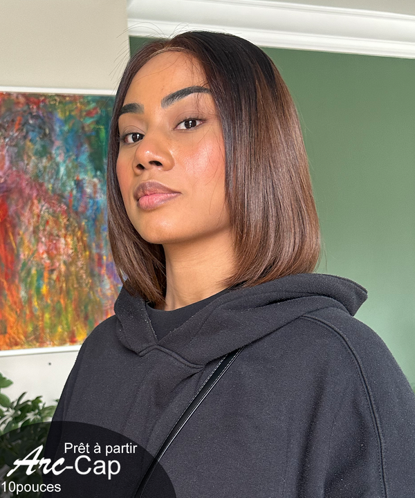 【Arc Cap】Prêt à Partir Sans Colle Pré-customisés Ombre Brune Balayage Carré Lisses Dégradés 6x4 Perruque