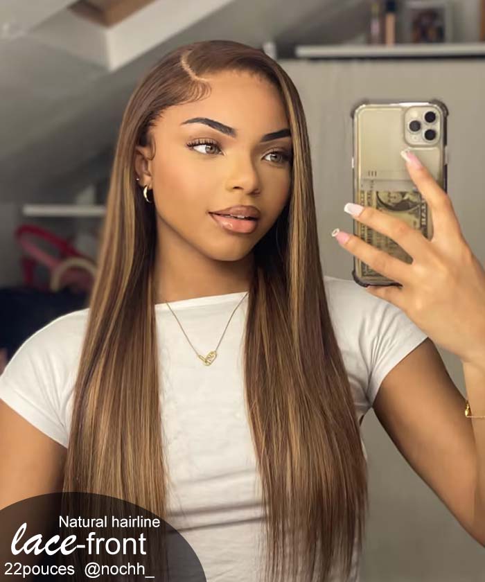 perruque cheveux balayage brune cheveux raides 1