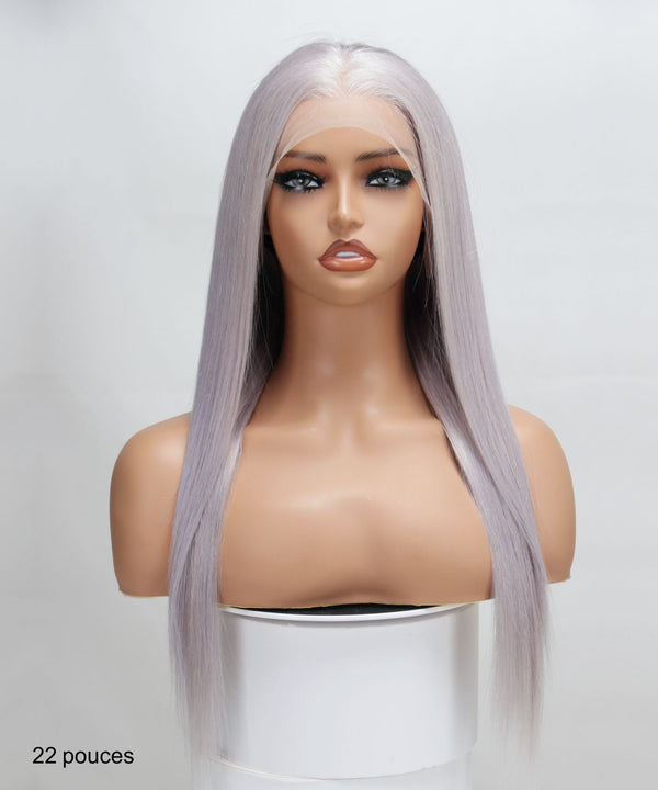 Gris Argenté Cheveux Humains Fluide lisse Lace 13x4 Perruque