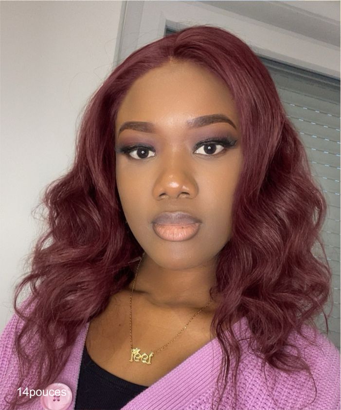 Glammane Perruque Cheveux Ondulés Coupe Carre Rouge Loose Wave