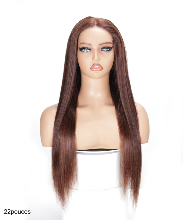 Sans efforts Prêt-à-Partir Glueless Brun Chocolat Cheveux naturels lisses Lace 5x5 perruque